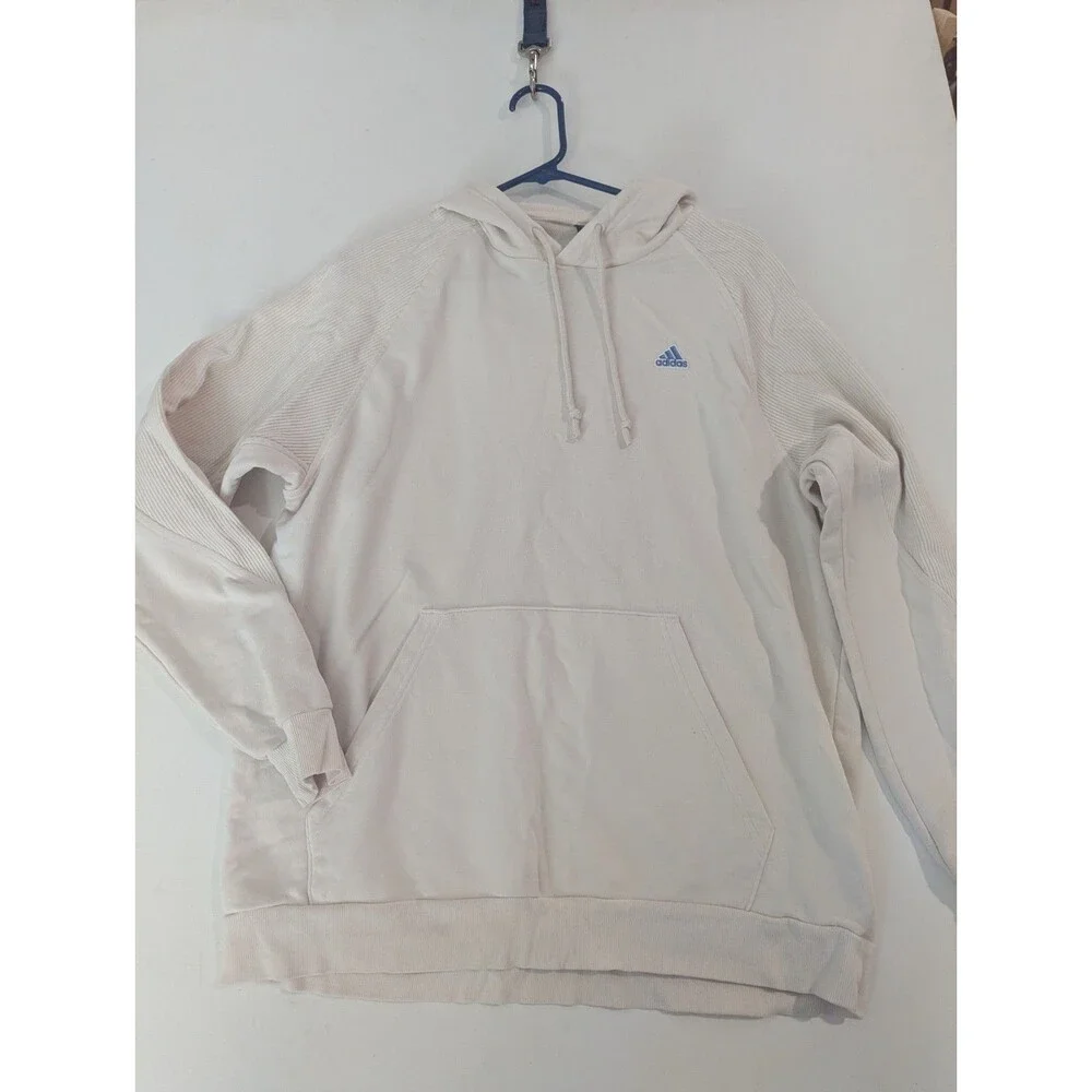 Unisex Adidas BTS Ribbed Beige Hoodie‎ Sz Large Cabincore Athletic Streetwear